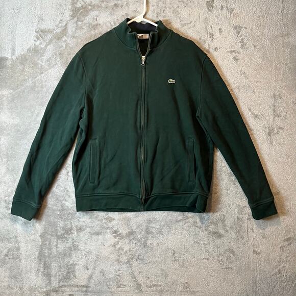 Lacoste Men's Zip-Up‎ Piqué Fleece Jacket Forrest Green Size XL Preppy - Picture 1 of 6
